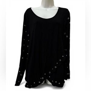 Belldini Black Long Sleeve Top with Grommet Accents